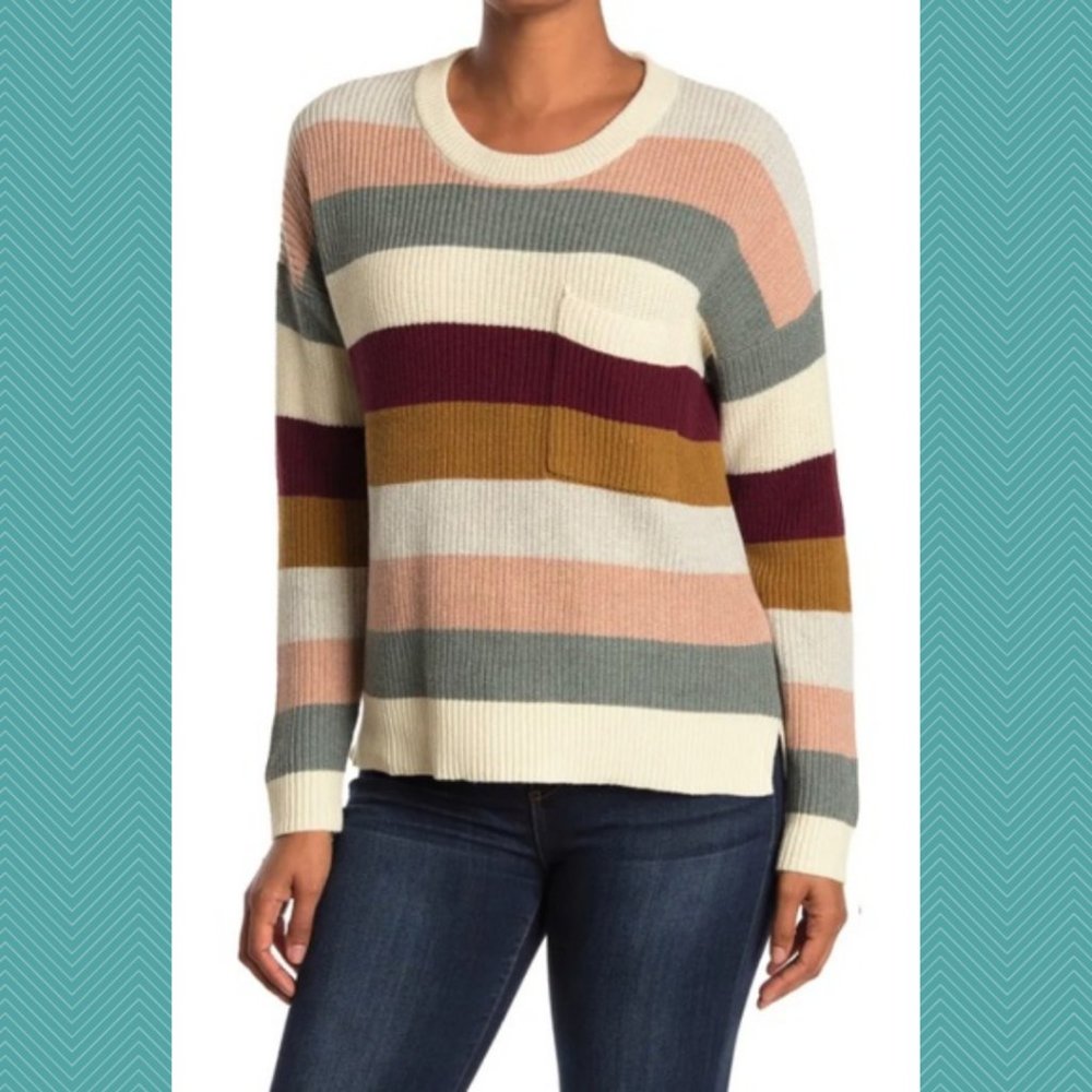 Madewell Thompson Rainbow Colorblock Stripe Pocket Sweater